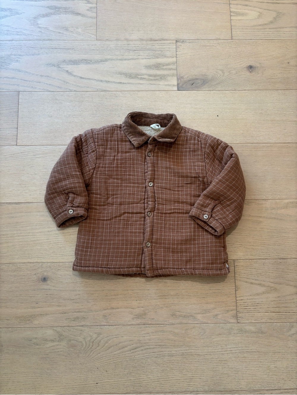 Quincy Mae toddler orange plaid Sherpa lined coat, 2-3Y